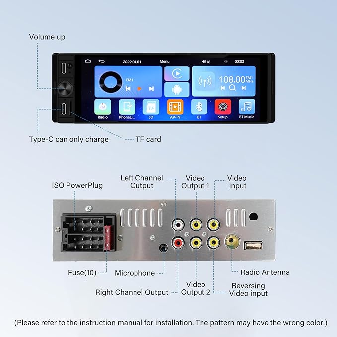 DINRGO Single Din Car Radio - Car Stereo with Wireless Apple Carplay Android Auto, 6.9" Touchscreen Radio with Bluetooth 5.2 Support Mirror Link, RC，GPS, FM, USB & Type-C Fast Charging, EQ, SWC，MIC