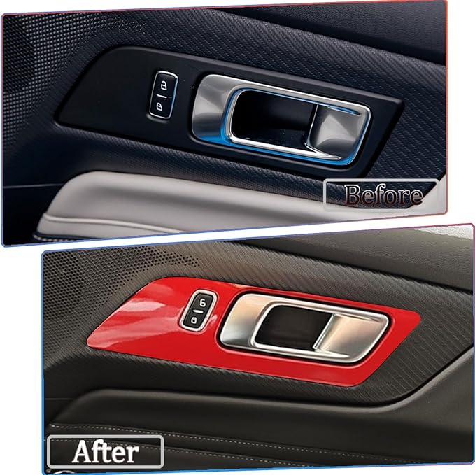 MUXEE Inner Door Handle Cover，for Ford Mustang 2024-2026 / Shelby GT350 2015-2020 / GT500 2020-2022，ABS Wine red Decal Interior Trim Cover Accessories (Without Memory seat Button Style)