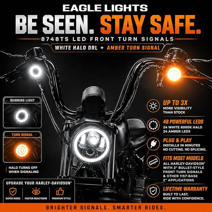 Eagle Lights 8748TS 2" Front LED Turn Signals with White Halo Running Lights - Generation I / 1157 Base