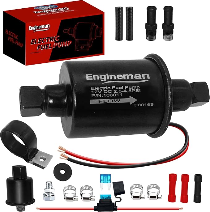 Universal Electric Fuel Pump 12V 2.5-4.5 PSI Inline External 5/16 Inch Compatiable with Gas Diesel Marine Carburetor Marine E8016S