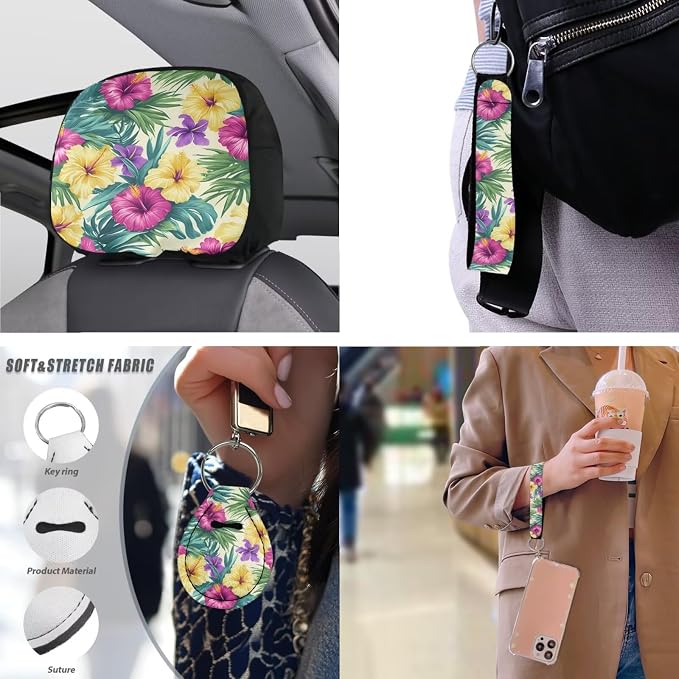 Hibiscus Seat Covers for Cars 13 Pcs, Colorful Tropital Flower Car Interior Accessories Auto Center Console Pad, Ocean Island Plants Cover for Cars Interior Universal Fit