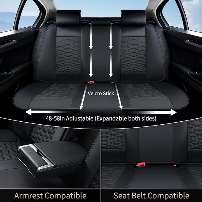 FLORICH Leather Seat Covers, Car Seat Covers Full Set, Car Seat Protector Waterproof, Front and Rear Seat Covers for Cars, Automotive Seat Covers Universal Fit for Most Cars SUV Truck - Black