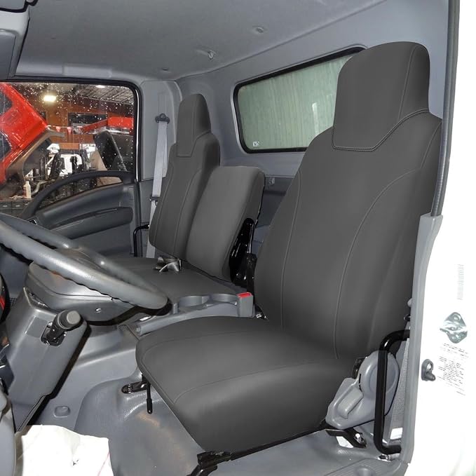 Truck Seat Cover Compatible with 2006-2024 2025 Isuzu NPR Front 40/60 Split Bench Seat Cover (Charcoal, 2006-2025)