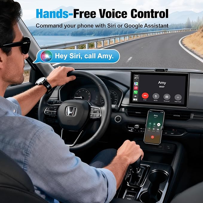 7 inch Carplay Screen for Car - Supports Wireless Apple Carplay & Android Auto, Portable Touchscreen with Bluetooth, Navigation, Voice Control, Mirror Link,Universal for All Cars (Black)