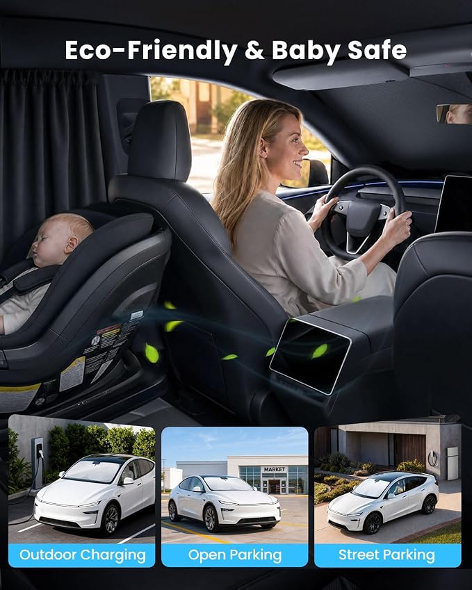 REEVAA 2026 3rd Pro Windshield Sunshade for 2017-2026 Tesla Model 3 (Highland) | Dual-Layer Heat & Sun Defense, OEM Design | Foldable Sun Shade Car Accessories with Storage Bag