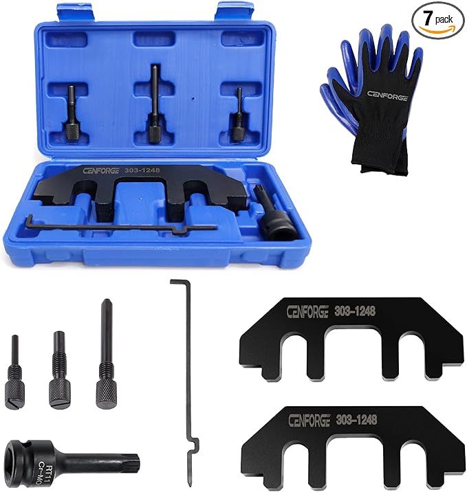 303-1248 7PC Camshaft Holding Timing Tool Kit for Ford 3.5L & 3.7L 4V Engine, with Chain Tensioner Holder Tool and 3 Pin for Blocking The crankshaft