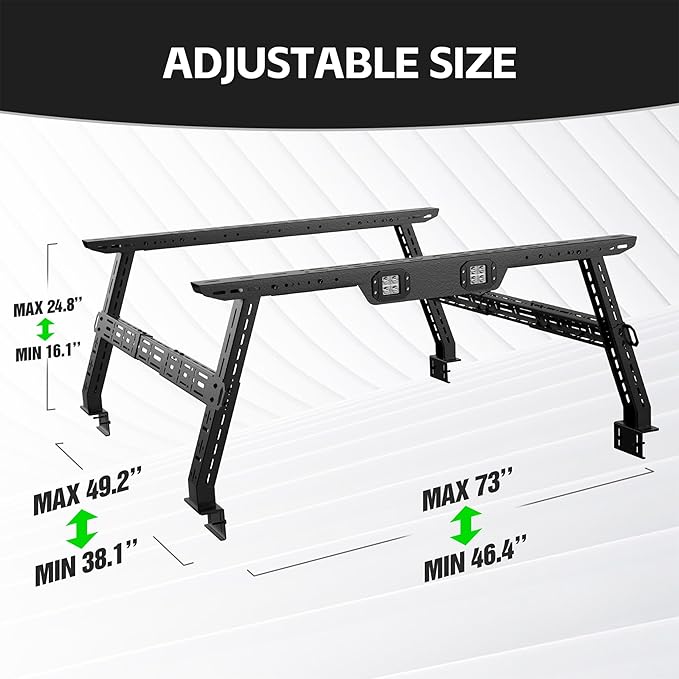 YZONA Adjustable 16-24.8" High Truck Cargo Rack Bed Racks Cargo Carrier with 2 LED Lights Compatible with Silverado/Sierra/Ram/Tacoma/Tundra/Titan/Frontier/Canyon/Gladiator JT/Ford F-Series