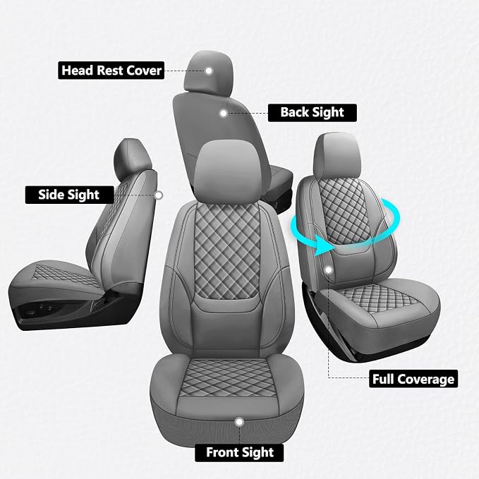 Wrangler Seat Covers 2007-2017 Front Pair, Waterproof Leather Interior Sets with Lumbar Support Custom Fit for Jeep Wrangler JK 2/4 Door Unlimited Sahara/Sport/Rubicon X 392 Willys, Gray
