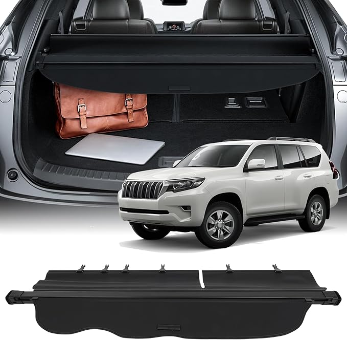 SCITOO Cargo Cover Shade 2015-2019 Fit for Toyota Land Cruiser Prado FJ150 Retractable Rear Anti-Peeping Privacy Trunk Luggage Security Waterproof Upgraded Cover