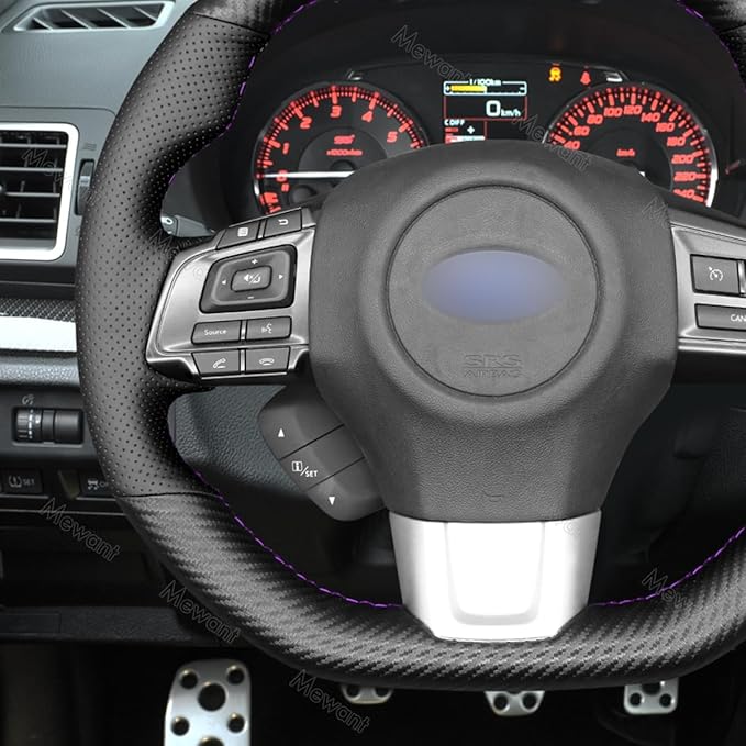 MEWANT Matte Carbon Fiber&Genuine Leather Steering Wheel Cover for Subaru WRX 2015-2021 / WRX STI 2015-2021 Steering Wheel Cover Accessories