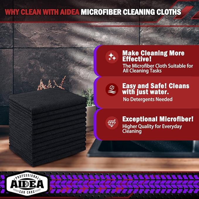 AIDEA Car Wash Mitt Microfiber, 2PK-Scratch & Lint-Free, 12PK, Premium Car Microfiber Towels