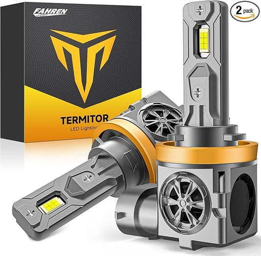 Termitor Upgraded H11/H9 Light Bulbs, 45,000LM Ultra Brightness, 6500K Cool White, 85K+ Hours Lifespan, IP68 Waterproof, 1:1 Halogen Replacement H11 Powersports Light Bulbs, Plug-N-Play, Pack of 2
