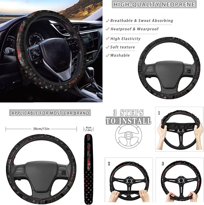 Dreaweet Hunting Camo Car Seat Covers Full Set for Men,Car Steering Wheel Cover,Seat Belt Pads,Armrest Cover,Cup Holder Coasters,Handbrake Cover with Gear Shift Knob Cover,12 Pcs Set