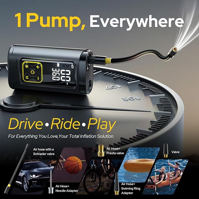 Tire Inflator Portable Air Compressor for Car Tires with Gauge, 150PSI Fast Bike Air Pump for Auto, Motorcycle, Bicycle, Balls, Digital Tire Pump with LED Light, Auto Shut-Off