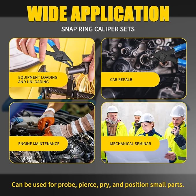 12-Piece Versatile Snap Ring Pliers Set, Internal/External Retaining Ring Pliers with 4 Tip Sizes (0.038/0.047/0.070/0.090in), Heavy Duty Convertible Fixed Tip for Automotive & Machinery
