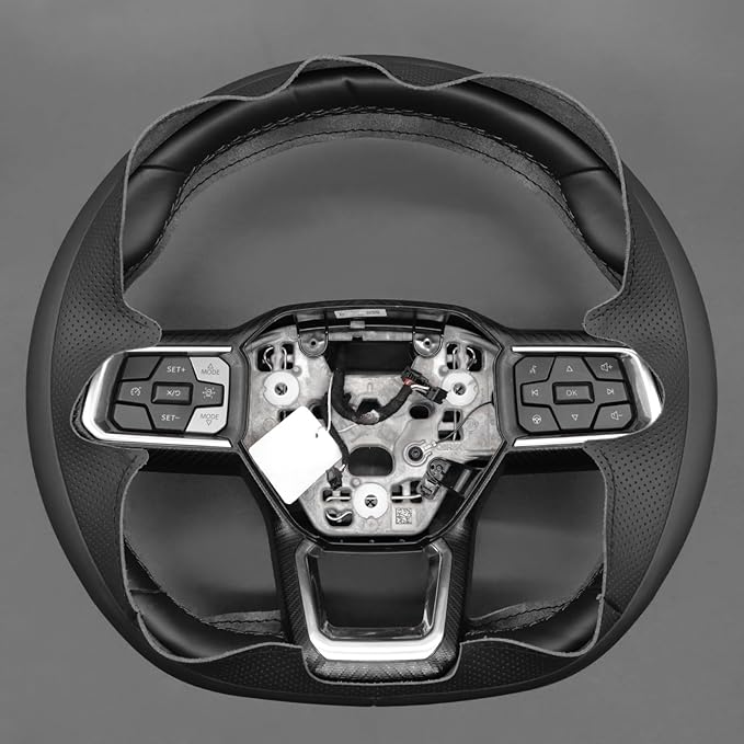 MEWANT Hand Stitch Black Smooth Perforated Artificial Leather Steering Wheel Cover Wrap for Ford Mustang 2024