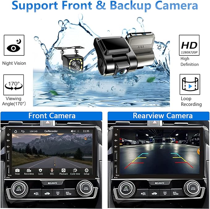 Leadfan Double Din Car Stereo with Dash Cam, Support Apple Carplay and Android Auto, 7INCH Full HD Touchscreen Car Audio Receivers Double Din Radio with Bluetooth, Camera, FM/2 USB/AUX/Subwoofer/SWC