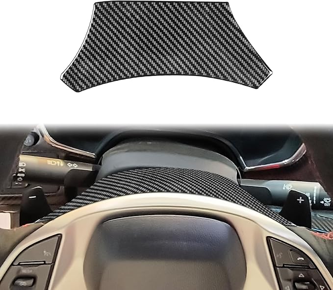 Unifizz Real Carbon Fiber Steering Wheel Base Trim Cover for Corvette C7 2014-2019, Retractable Upper Base Cover Trim, Sporty Interior Enhancement