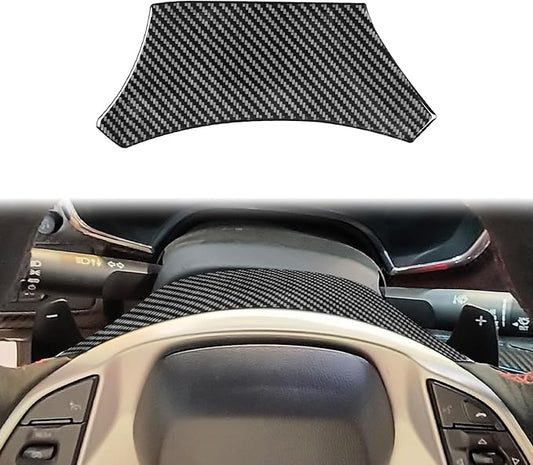 Unifizz Real Carbon Fiber Steering Wheel Base Trim Cover for Corvette C7 2014-2019, Retractable Upper Base Cover Trim, Sporty Interior Enhancement