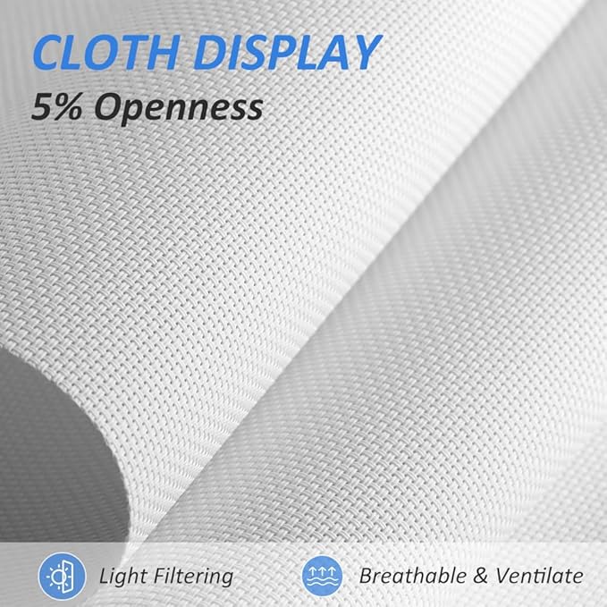 LUCKUP Light Filtering Roller Shades for Windows, Cordless Semi Sheer Solar Blinds with 5% Openness Free-Stop Window Shades for Home & Office, White 38" W x 72" L