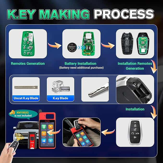 Autel MaxiIM Blank Key, IKEYAT005BL, Programmable Universal Remote Fob Replacement, 5-Button, OE-Quality, OBD Learning for 700+ Cars, Dual-Band, 130FT Remote, Multi-Frequency, Work w/ KM100 Scan Tool