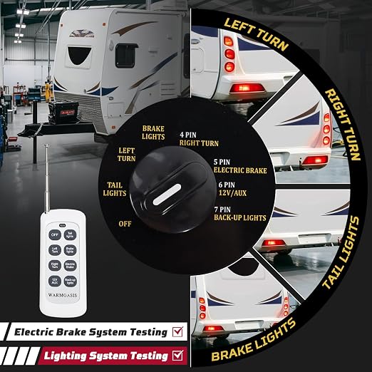 Trailer Light Tester with 12V 12Ah Battery, Equipped with 7 Pin Flat, 6 Pin Round, 4/5 Pin Connectors, 98 ft Remote Range, Dust & Splash Resistant, Easy Operation & Reliable Detection