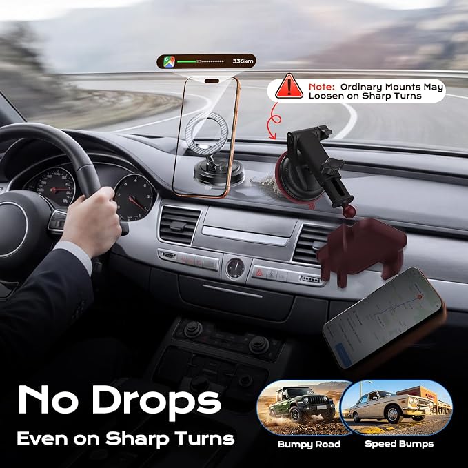 2 in 1 for Magsafe Car Mount [All Surface Ready | 118+LBS Ultra Grip | 2400gf Strong Magnetic] 360° Adjustable Car Phone Holder, Phone Holders for Your Car for All Smartphones, Carbon Fiber