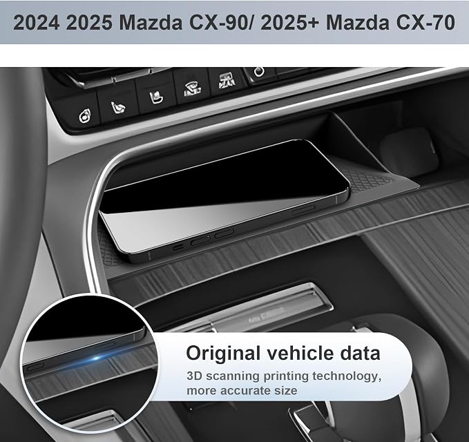 SKTU 2Pcs for 2024 2025 2026 Mazda CX-90 Accessories Center Console Organizer for 2024-2026 Mazda CX-90/2025 2026 Mazda CX-70 Console Tray Wireless Charging Mat 2025 2026 CX-90 Non-Slip Pad