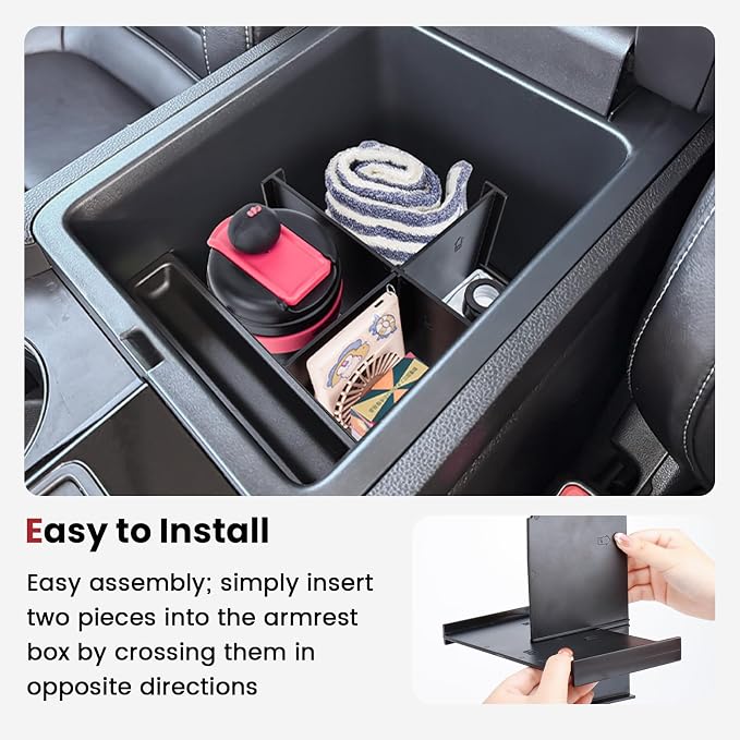 4PCS Center Console Organizer Compatible with 2023-2026 Honda Pilot/2026 Honda Passport Armrest Storage Box Divider Storage Tray & Insert Hidden Storage Box Interior Accessories