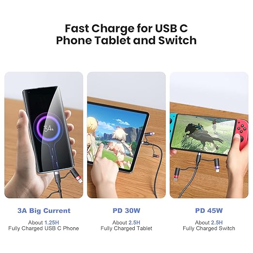 2Pack 10FT 4 in 1 USB Charge Cord + PD 60W USB C Multi Fast Charging Cable 6.6FT
