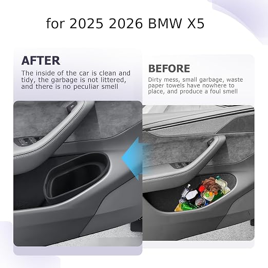 LUWU Car Trash Can for BWM X5 2025 2026, Waterproof Silicone Auto Garbage Bin, Portable Door Mount Trash Bin, Interior Accessories for BWM X5 2025 2026