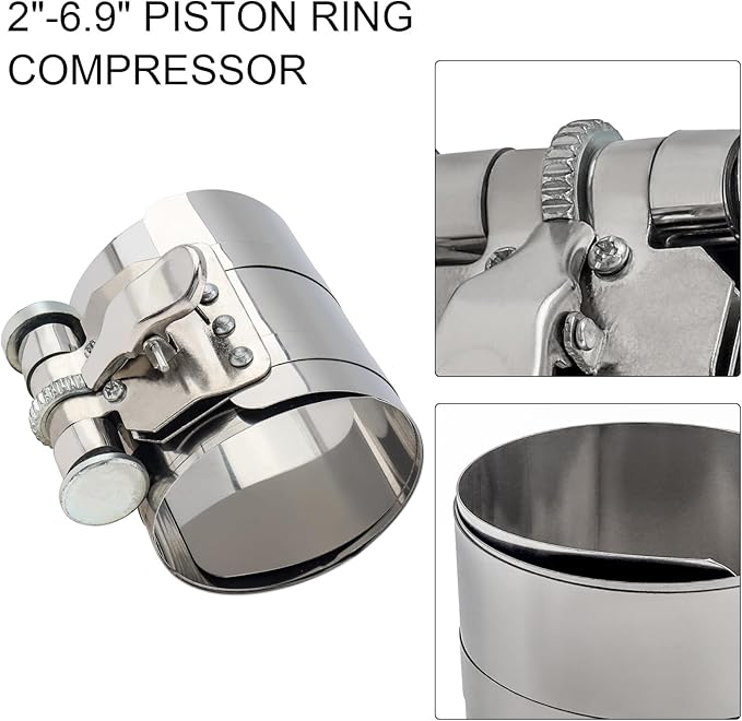 3inch Car Engine Piston Ring Compressor Tool Piston Installer Plier with Wrench and Feeler Gauge, Adjustable Sizes From 2-1/8 Inches To 7 Inches, Piston Ring Installer Removal Kit