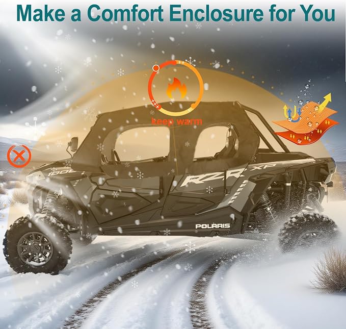 QYMOTO Polaris RZR XP 4 1000 Doors,2 Layers Canvas Upper Side Door Cab Enclosure for RZR XP1000 4 Seater Crew 2014-2025 Strong Zipper Open Window, Block Cold, Snow,Rain,Dust and Debris Outdoor