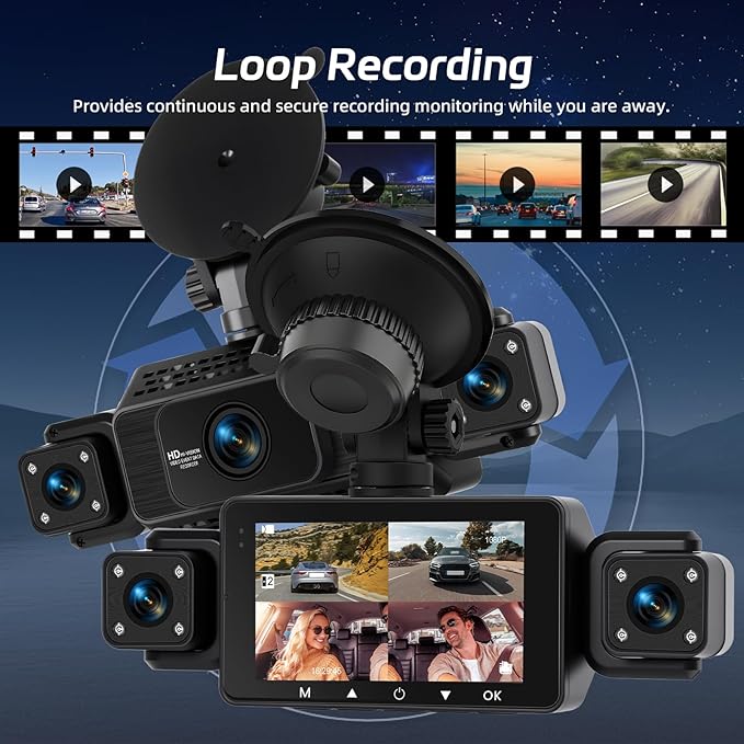 NHOPEEW 4 Channel Dash Cam, Front and Rear Inside Left Right, 3 inch IPS Screen Camera for Car Security 360, 5G WiFi & APP Control, 8 IR Night Vision, G-Sensor, Parking Mode, with 64GB TF Card