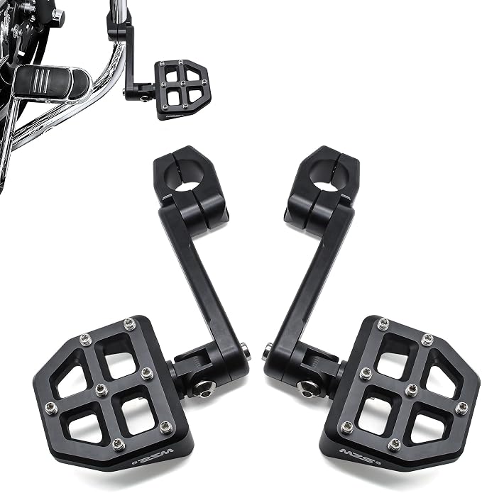 MZS 1.25" Highway Pegs, Motorcycle Adjustable Highway Foot Pegs Mount Long Angled CNC Aluminum Compatible with Sportster Softail Road King Street Glide Electra Dyna Vulcan VTX for 1 1/4 Engine Guard