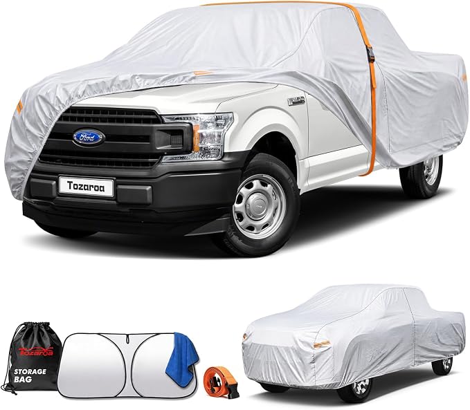 Car Cover Waterproof All-Weather,Heavy-Duty Outdoor Full Exterior Automobiles Truck(Length 229-242 inch) with Windshield Sun Shade Universal Fit F150 Ram 1500 etc