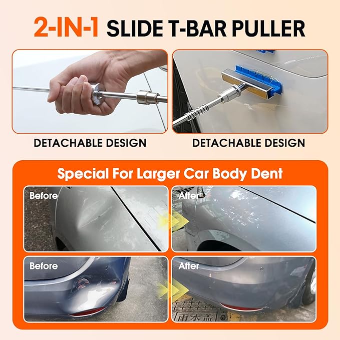 Car Dent Puller Kit, Dent Remover for Car Dent Repair with High Adhesion Pull Tabs, Glue Gun & Sticks, Suction Cup, Slide Hammer T-Bar, PDR Tools for Paintless Dent Removal at Home and Garage