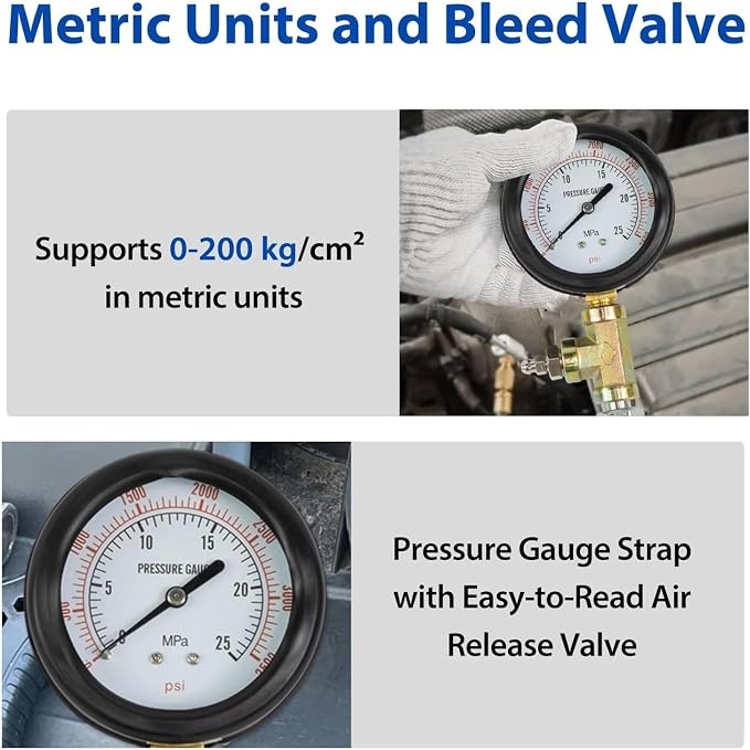 Brake Pressure Tester, Universal Brake Pressure Gauge, 0-3500PSI ABS Hydraulic Oil Pressure Gauge Kit, Brake System Test Diagnostic Tool for Gasoline Car