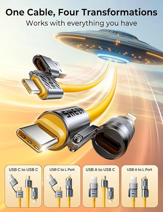 2025 Silicone 4-in-1 USB C Cable 100W Compatible with Lightning Cable Fast Charging & Data Transfer, Support to CarPlay & Android Auto, 5FT Multi Cord Combo Charger for iPhone/iPad
