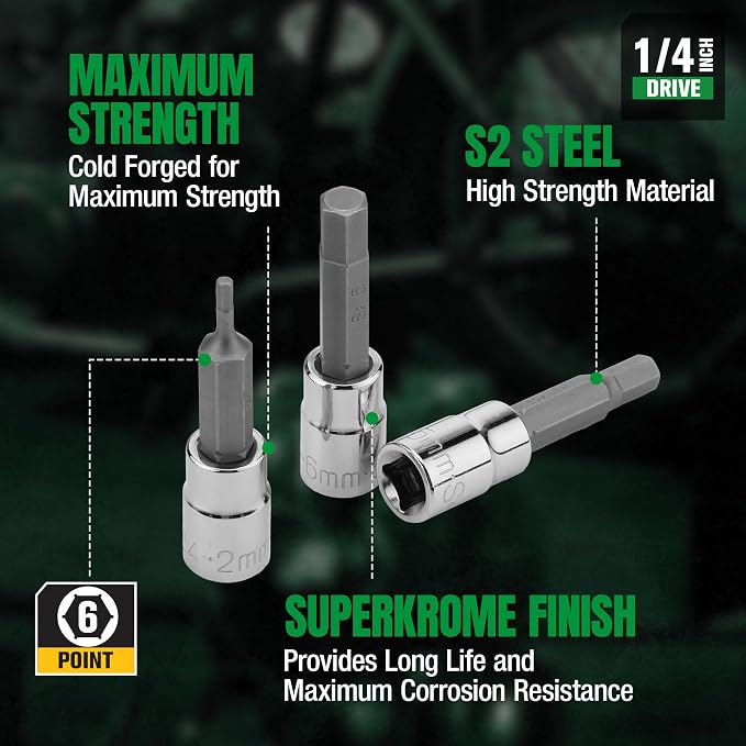SK Tools USA 1/4" Drive, 6 Piece, Standard, Metric, Chrome Hex Bit Socket Set: 2MM - 6MM | 19732