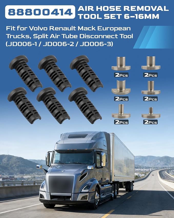 88800414 Air Hose Removal Tool Set 6–16mm, Fit for Volvo Renault Mack European Trucks, Split Air Tube Disconnect Tool (JD006-1 / JD006-2 / JD006-3)