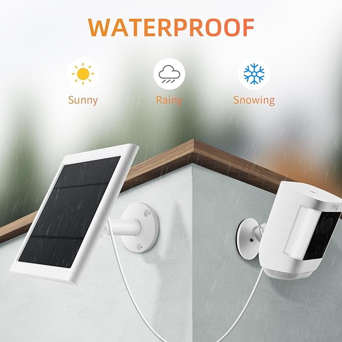 4 Pack IP65 Solar Panel for Rings Camera, 4W Solar Charger Compatible with Rings Spotlight &All-New Stick Up Outdoor Cam Battery, 10ft Long Cable with USB-C to Barrel Plug Adapter