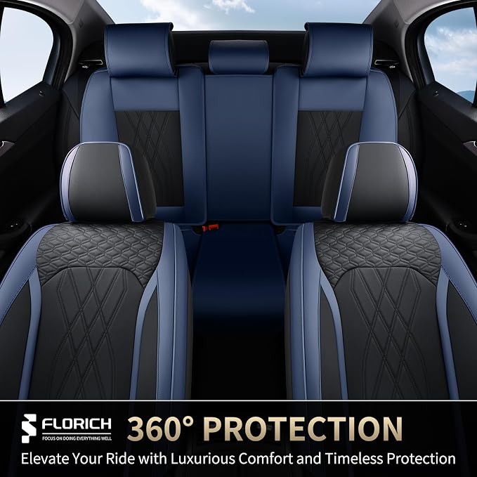 FLORICH Leather Front Car Seat Covers Waterproof Durable Front Seat Protector for Cars Luxury Breathable Vehicle Seat Cover Interior Decoration Universal Fit for Most Car Truck SUV, Blue&Black
