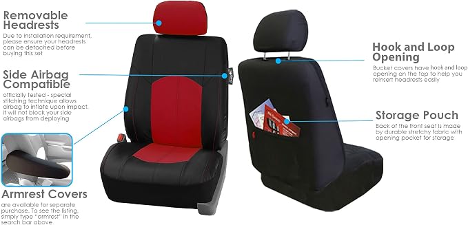 FH Group Car Seat Covers Highest Grade Faux Leather Seat Covers Airbag Compatible Red Automotive Seat Cover Front Seats Only with Gift Universal Fit Interior Accessories for Cars Trucks and SUVs