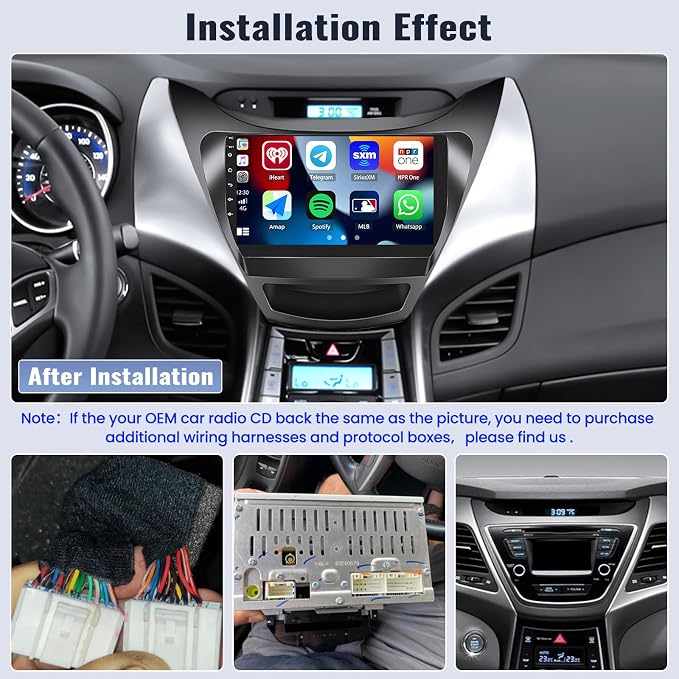 SIXWIN 2G+64G Android Car Stereo for Hyundai Elantra 2011 2012 2013 Radio with Wireless Apple Carplay Android Auto Bluetooth 9 inch Touchscreen with GPS Navigation WiFi HiFi FM RDS Backup Camera MIC