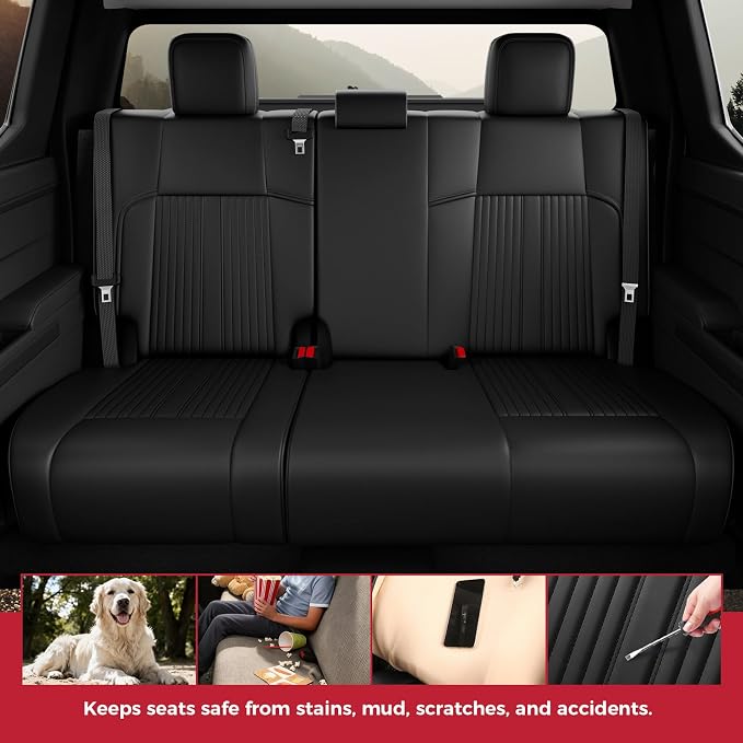 FREESOO Custom Fit Toyota Tacoma Seat Covers Full Set, Full Coverage Waterproof Leather Seat Covers, Double Cab Sr,Sr5,TRD Sport,TRD Off-Road,Limited, Seat Covers for Cars Seat Protector
