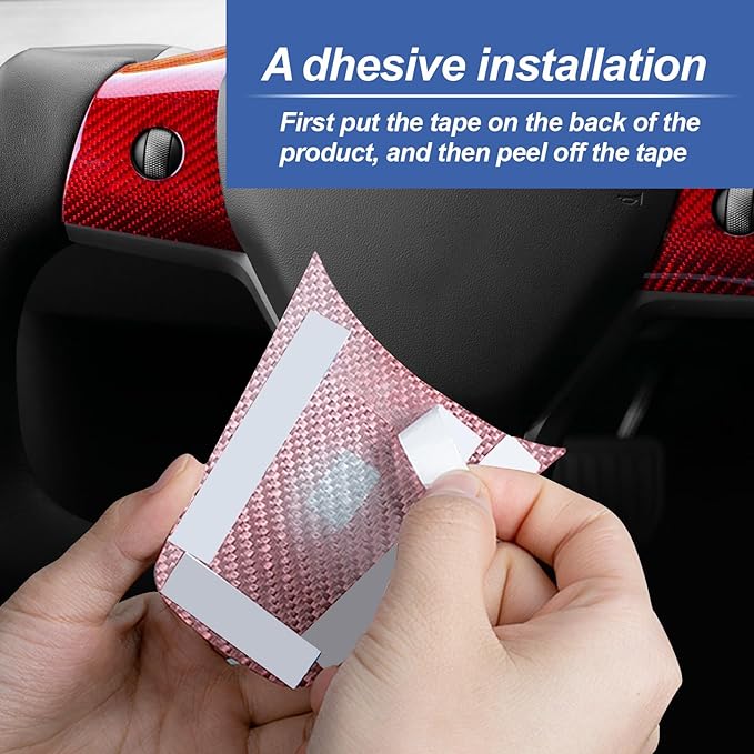 T-carbon Real Glass Fiber Steering Wheel Trim Cover Compatible with Tesla Model 3 2017-2023, Model Y 2020-2025 Steering Wheel Wrap Interior Decorative Accessories, Red