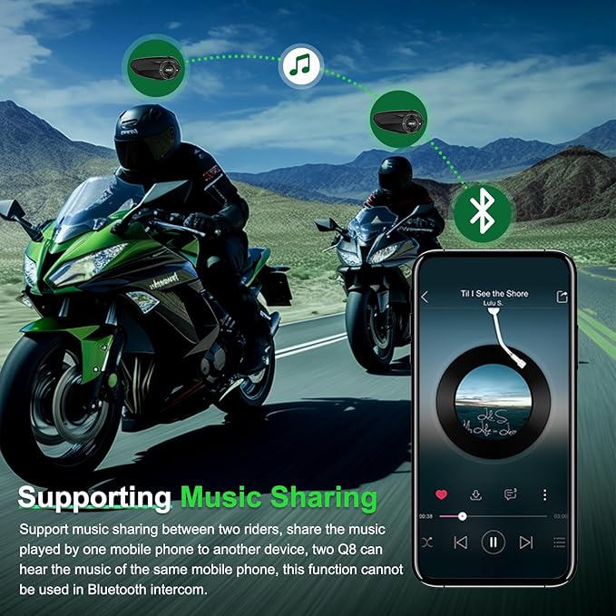 EJEAS Q8 Motorcycle Helmet Bluetooth Intercom, New Mesh 3.0 Group Intercom System with Music Sharing and Channel Switching for 6 Riders Talking at The Same Time (1 Pack)