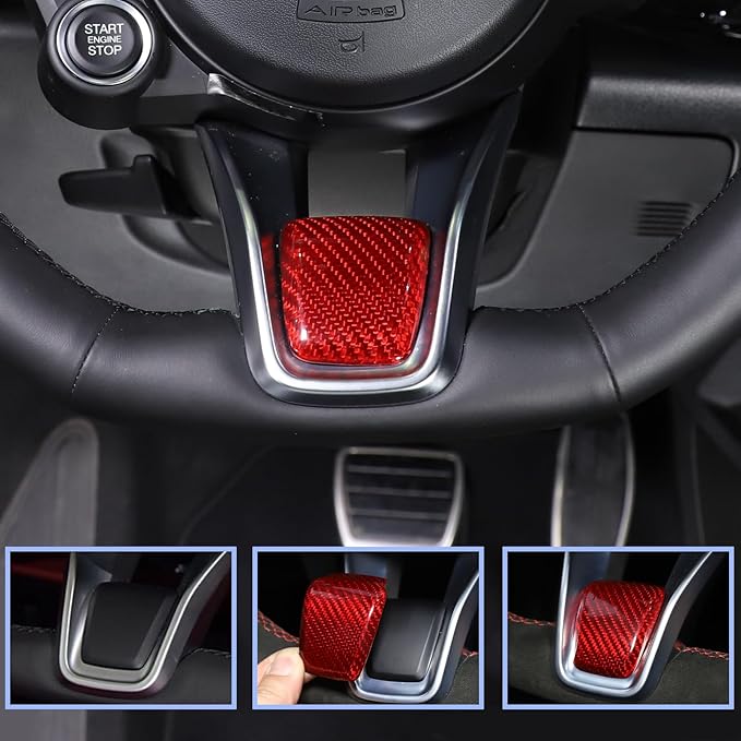 Carbon Fiber Central Steering Wheel Trim Strip Compatible with Alfa Romeo Giulia Stelvio Tonale 2020 2021 Steering Wheel Bottom Decoration Panel Cover Auto Accessories (Red)