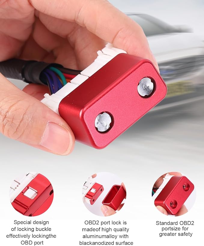 OBD Lock OBD2 Port Locking Tool, Metal OBD Port Protector for Cars, SUV, Trucks, OBD-II Anti Theft Protector Antitheft Accessories (RED)